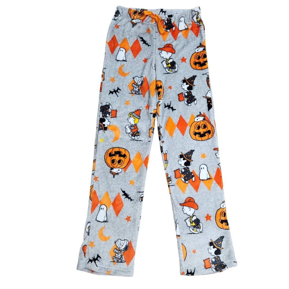 Briefly Stated Peanuts Snoopy Halloween Plush Fleece Pajama Pants Gray XS Cozy